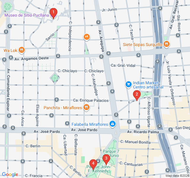 Route map for Miraflores: Ancient Ruins and Modern Parks