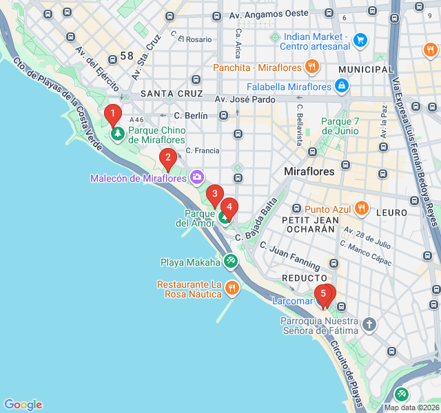 Route map for Pacific Horizons: The Miraflores Malecon