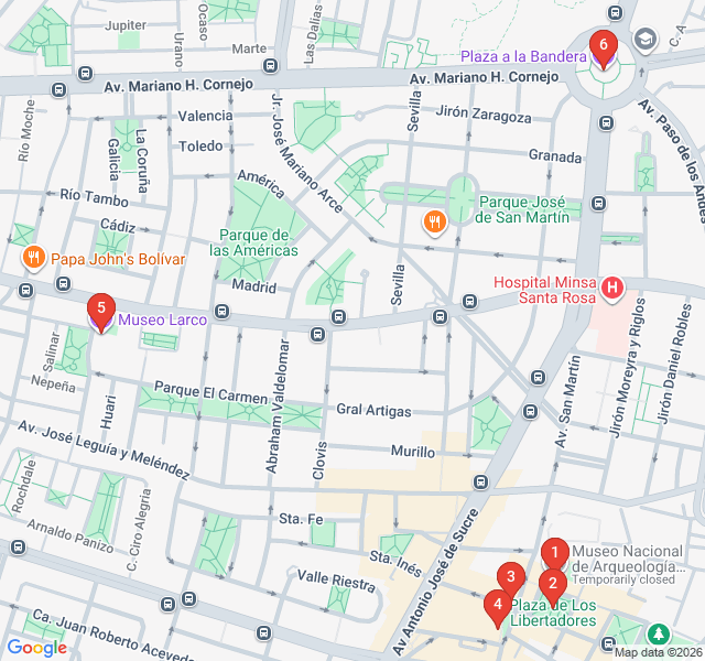 Route map for Pueblo Libre: Pisco, Patriots and Pre-Columbian Art