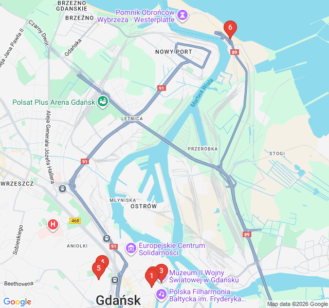 Route map for Shadows of 1939: WWII in Gdansk