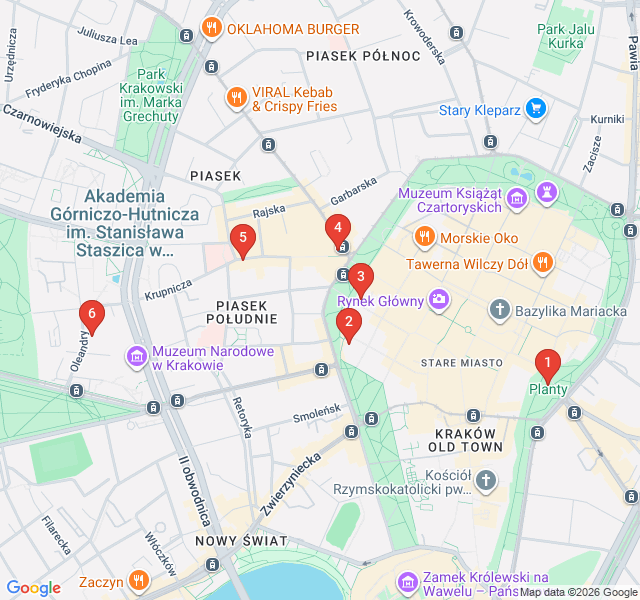 Route map for Academic Krakow: The University Quarter