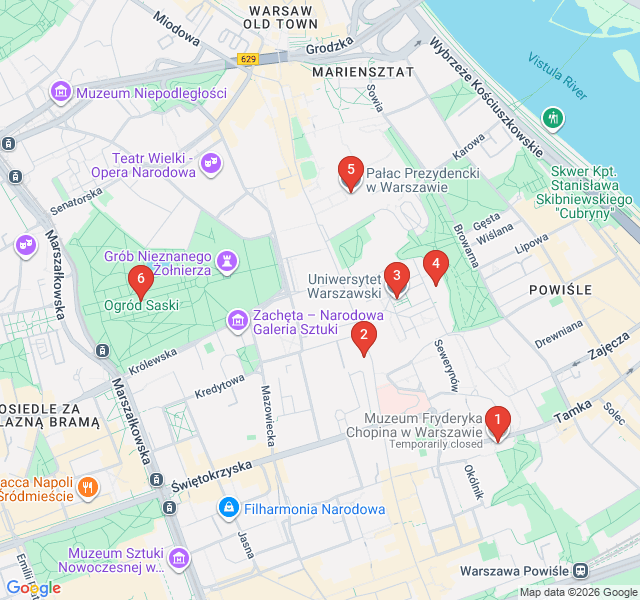 Route map for Chopin’s Heart: The Composer's Warsaw