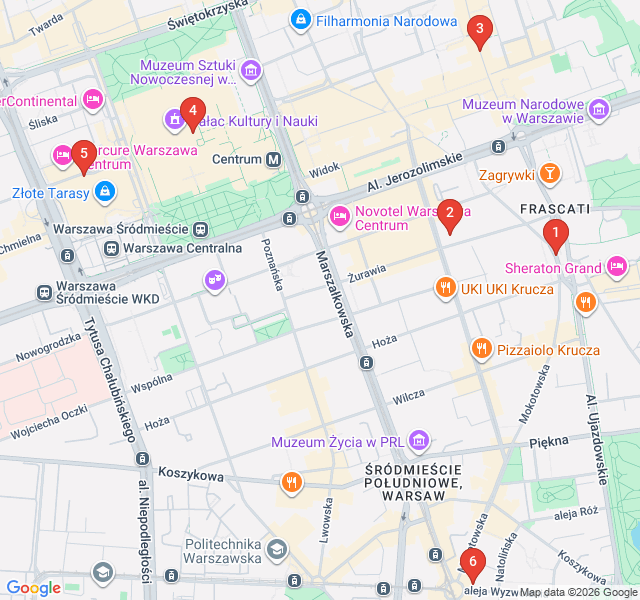 Route map for Electric Warsaw: Neon Lights and Nightlife