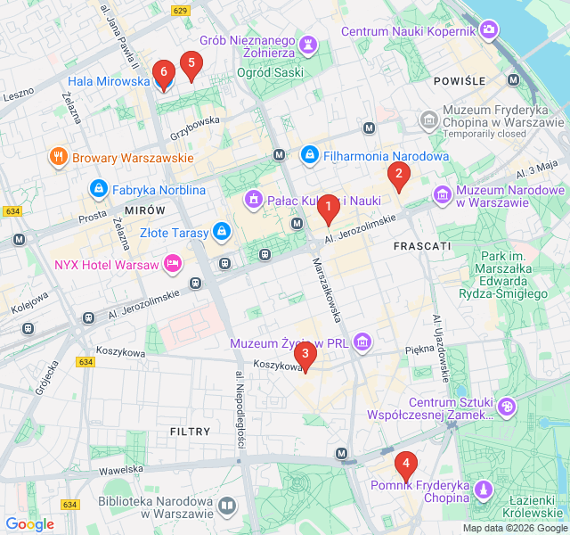 Route map for Pierogi and Pavilions: A Warsaw Food Crawl