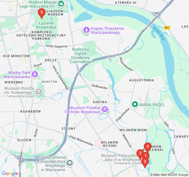 Route map for The Polish Versailles: Wilanów Royal Gardens