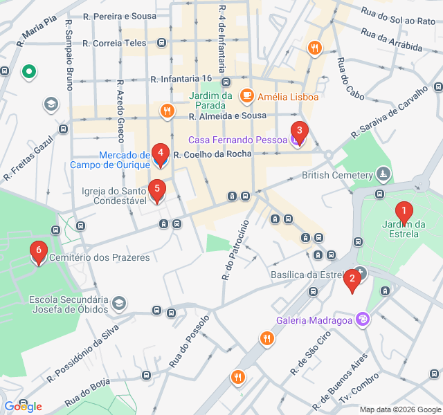 Route map for Tram 28 Off-Track: Secrets of Estrela and Campo de Ourique