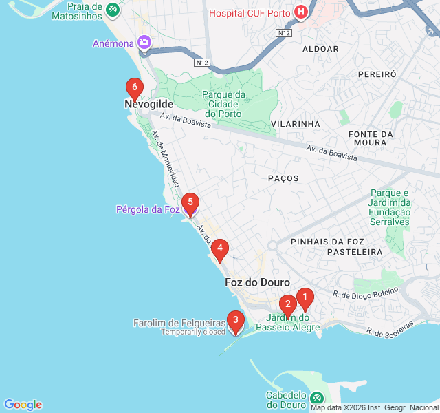 Route map for Foz do Douro: Where River Meets Sea