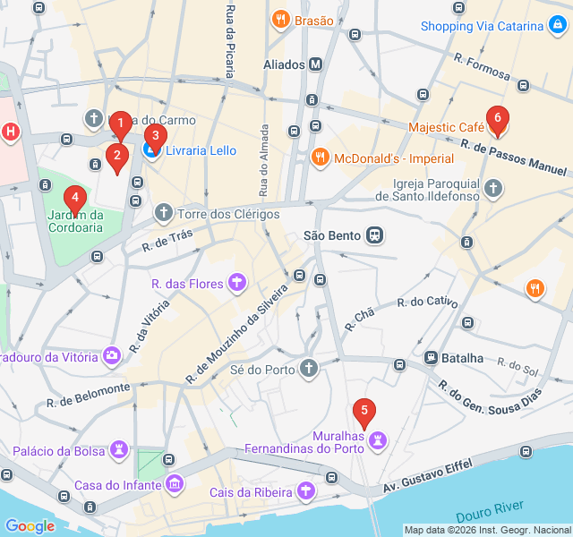 Route map for Literary Legends and Potter's Porto