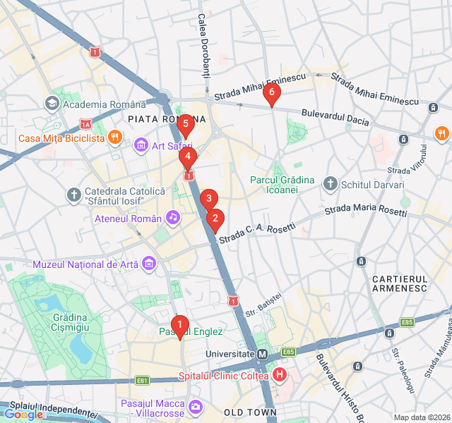 Route map for Art Deco Decadence: Bucharest’s Modernist Architecture