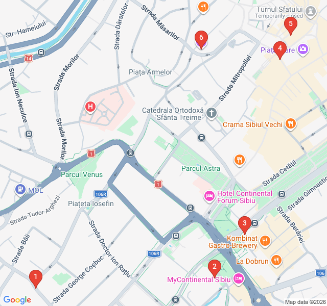 Route map for Sibiu's Creative Pulse: Street Art & Modern Culture