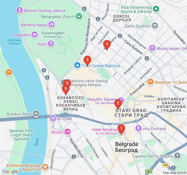 Route map for The Coffee & Kafana Trail: Belgrade's Social Heart