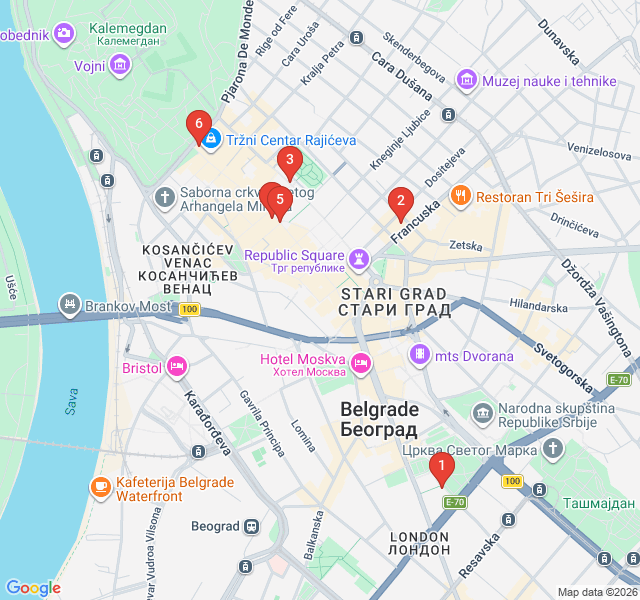Route map for Literary Belgrade: Writers, Poets & Intellectual Haunts