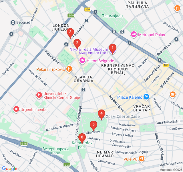 Route map for Royal Belgrade & Vračar's Spiritual Grandeur