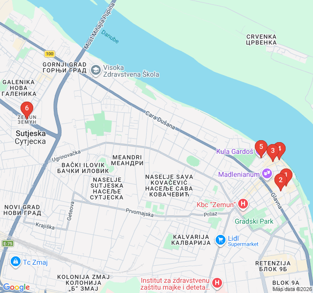 Route map for The Spirit of Old Zemun: Danube Riverside Stroll