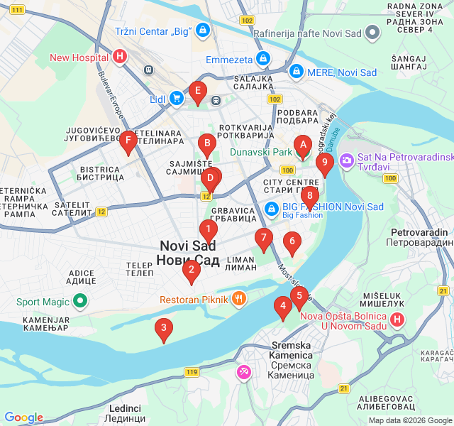 Route map for Green Escape: The Parks of Novi Sad