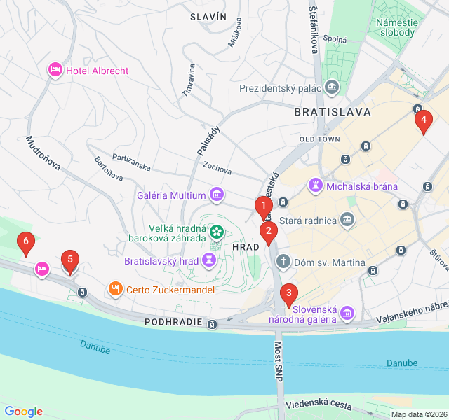 Route map for Bratislava's Jewish Heritage Trail