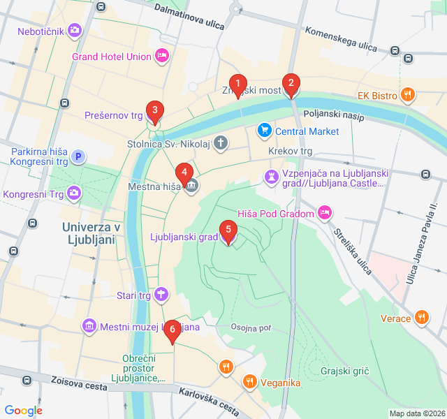 Route map for Dragons, Knights, and Legends of Ljubljana