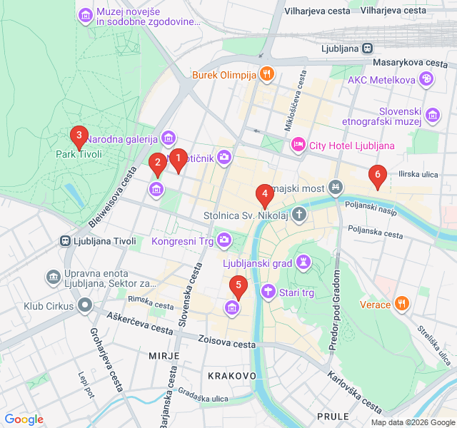 Route map for Poets and Prose: Ljubljana’s Literary Trail