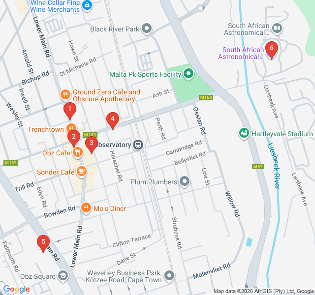 Route map for Obs: Bohemia, Science, and Alternative Cape Town