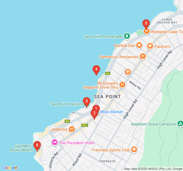 Route map for Sea Point Promenade: Ocean Breezes and Public Art