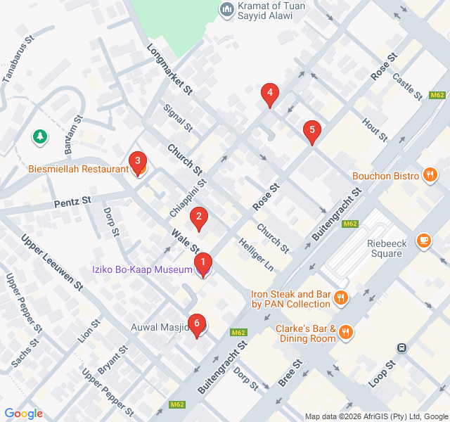 Route map for Vibrant Bo-Kaap: Colors, Spices, and Cape Malay Heritage