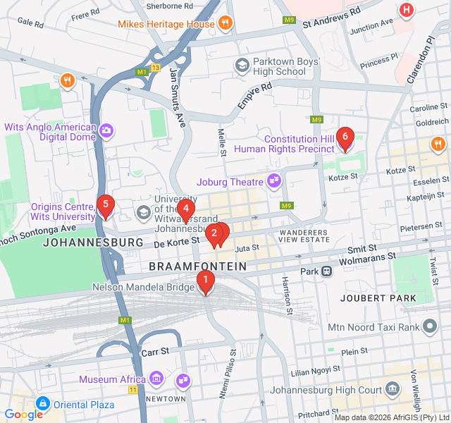 Route map for Braamfontein Pulse and Student Life
