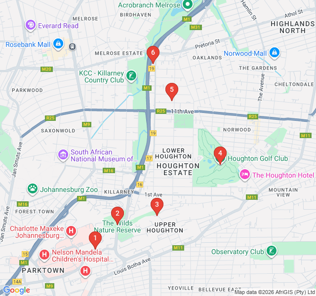 Route map for Houghton's Mandela Heritage Trail