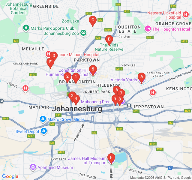 Route map for Maboneng Street Art and Urban Rebirth