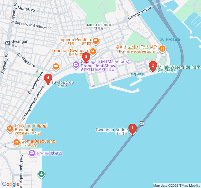 Route map for Neon Nights and Diamond Bridge: Gwangalli Coastal Glow