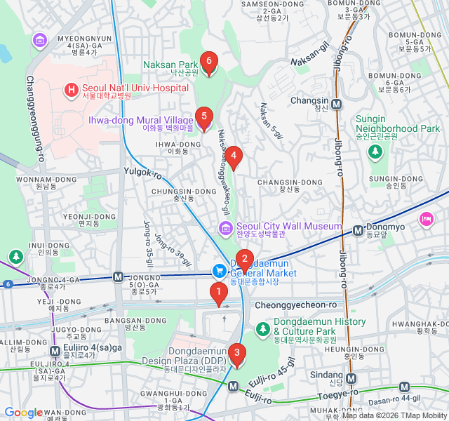 Route map for Dongdaemun: Futuristic Design and Ancient Walls