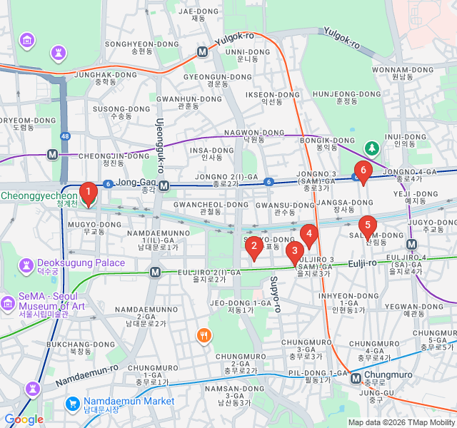 Route map for Euljiro Retro Vibes and Industrial Secrets