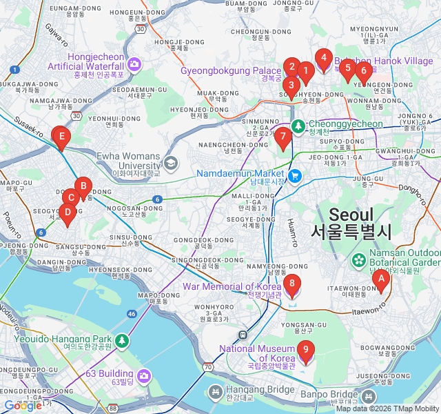 Route map for Hongdae: Indie Spirit and Urban Street Art