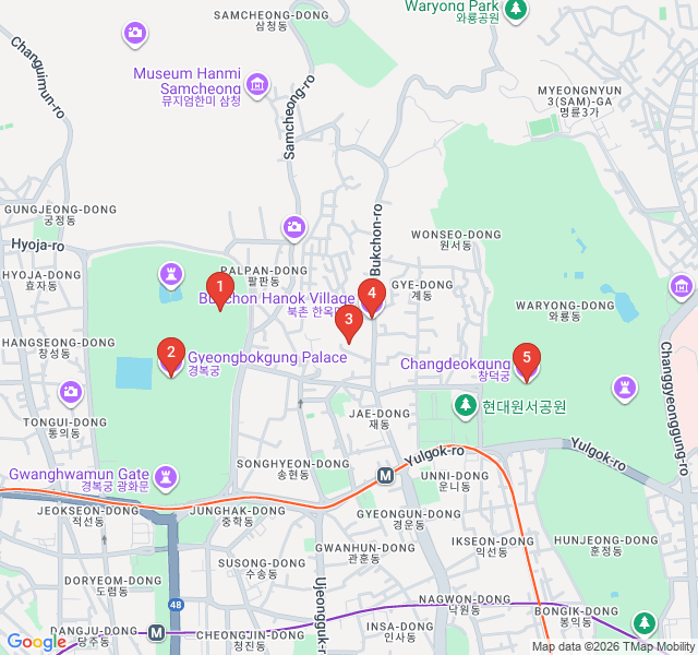 Route map for Joseon Dynasty Splendor and Secret Hanok Alleys