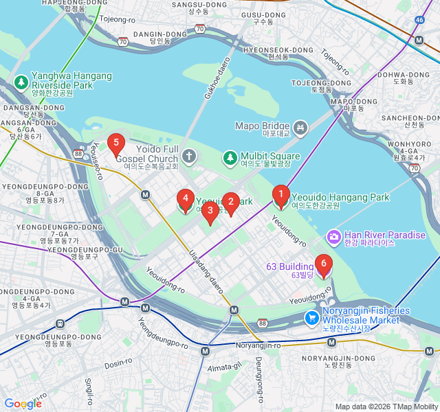 Route map for Yeouido: Skyscrapers and Han River Breezes
