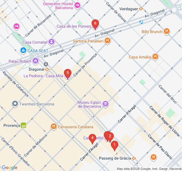 Route map for The Gaudí and Modernisme Trail