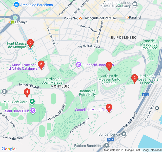Route map for Montjuïc Heights: Gardens and Vistas