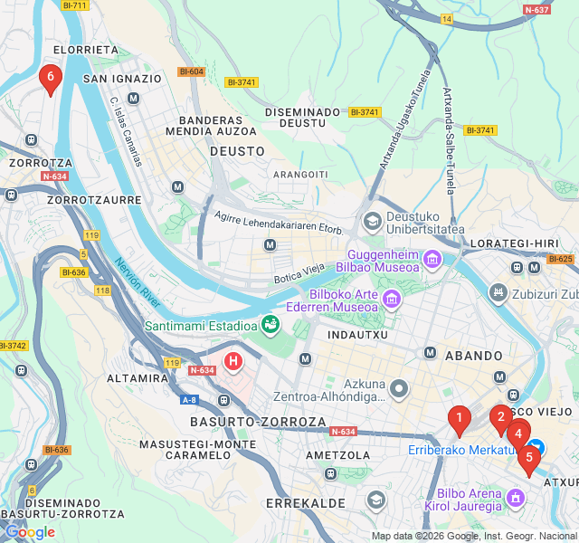 Route map for Bohemian Bilbi: Street Art and Urban Renewal