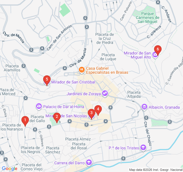 Route map for The Golden Hour: Miradores of Granada