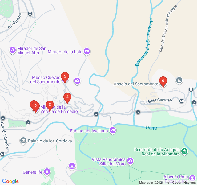 Route map for Sacromonte: Caves and Flamenco
