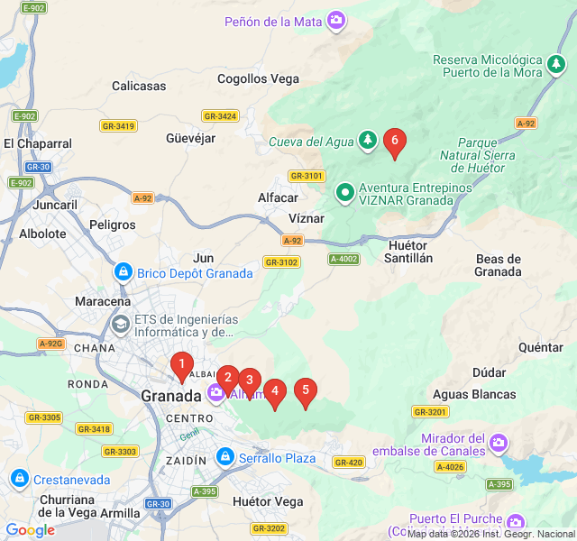 Route map for Wilderness Above the Alhambra