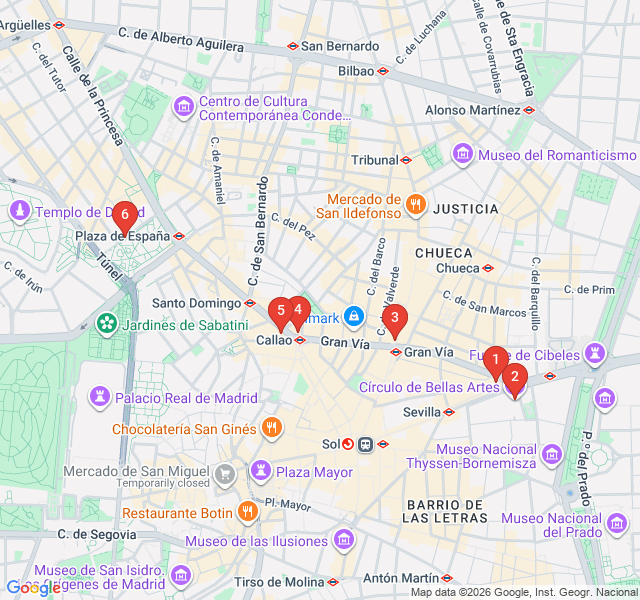 Route map for Gran Vía’s Golden Age Architecture