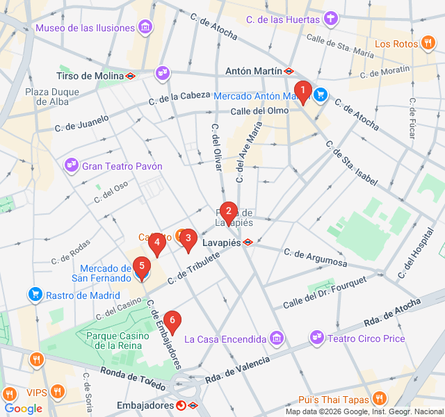 Route map for Lavapiés: A Multicultural Mosaic