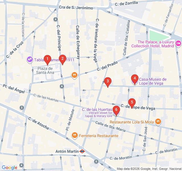 Route map for Literary Ghosts of the Barrio de las Letras