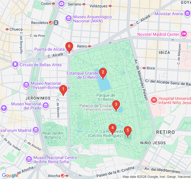 Route map for Retiro Park: Secrets of the Royal Garden
