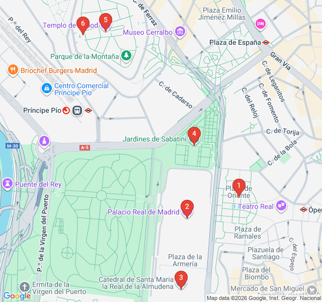 Route map for Royal Splendor and the Temple of Debod