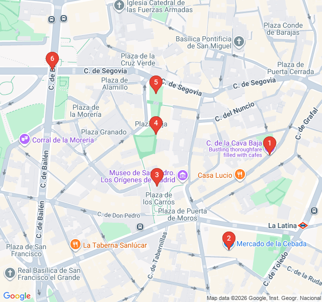 Route map for The Tapas Trail of La Latina