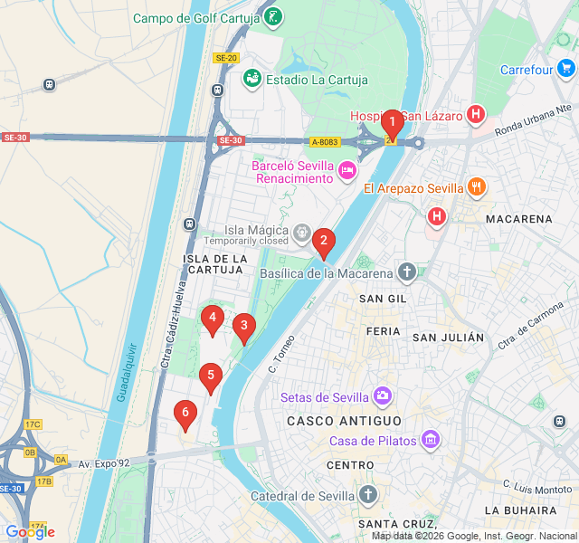 Route map for Isla de la Cartuja: From Monasteries to Expo 92