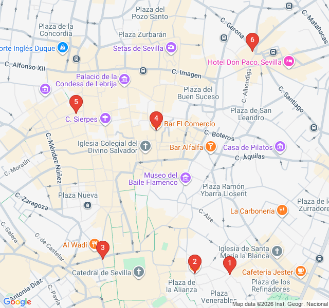 Route map for Seville's Golden Age Tapas Crawl