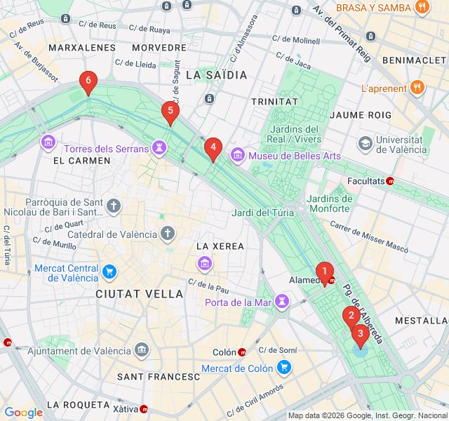 Route map for Bridges Across Time: The Turia Crossings