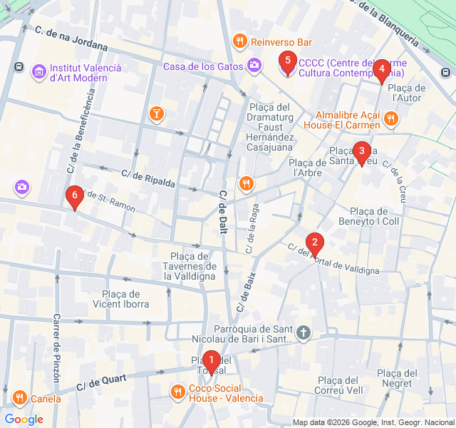 Route map for Murals and Myths of El Carmen